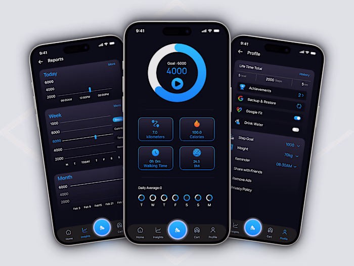 Step Counter App UI — Mobile Fitness Design
