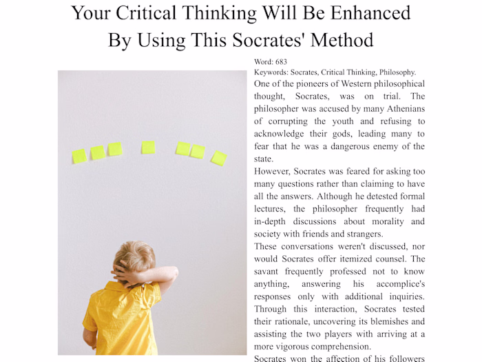 Your Critical Thinking Will Be Enhanced By Using This Socrates' 