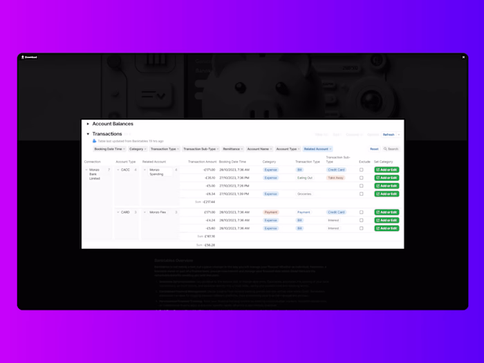 Banktables: Real-Time Financial Data Integration