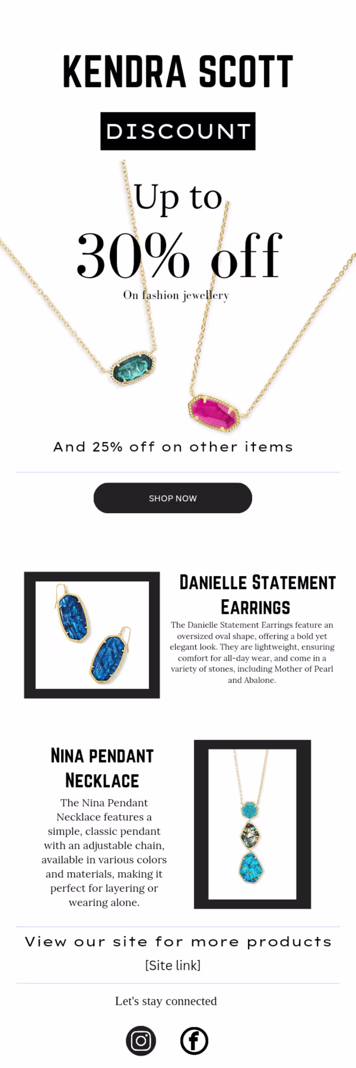 Promotional sales email for Kendra Scott