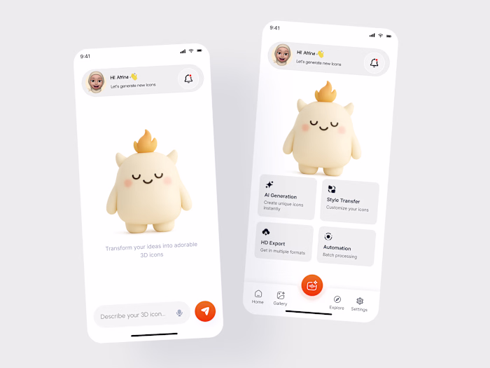 3D charecter Icon Generator App UI Design