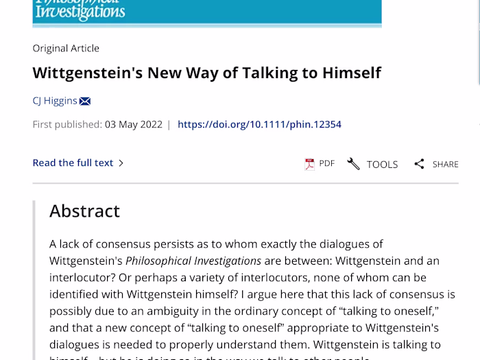 Wittgenstein’s New Way Of Talking to Himself