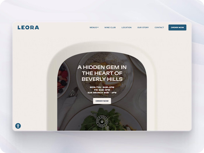 Leora Cafe (Framer development + design)