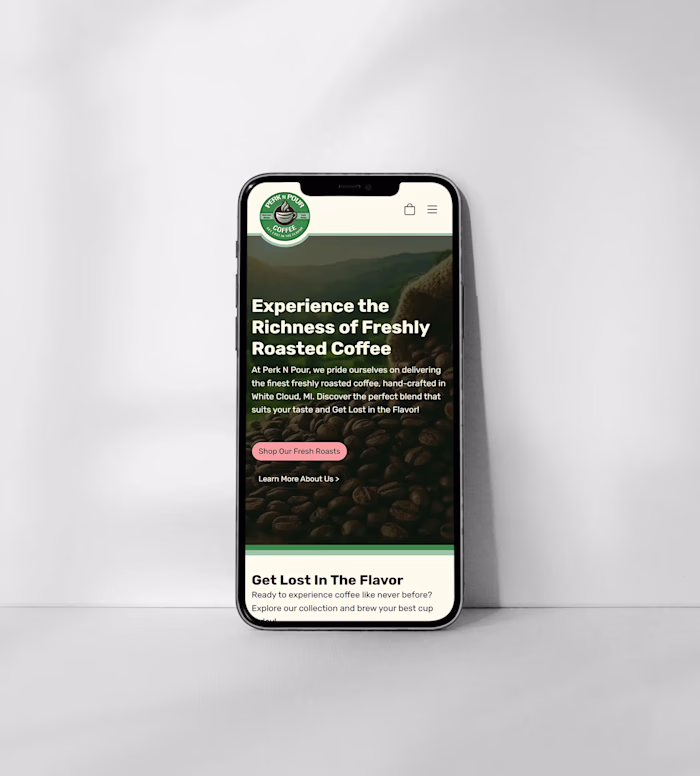 Perk N Pour Coffee Landing Page Design