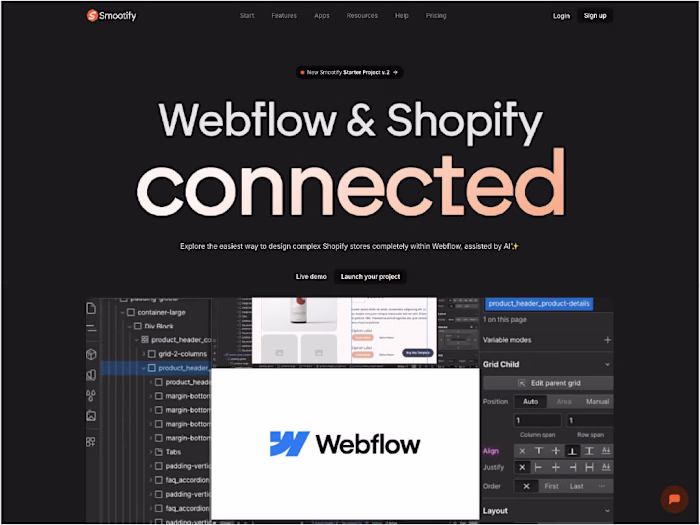 Webflow and Shopify, connected! | Smootify.io