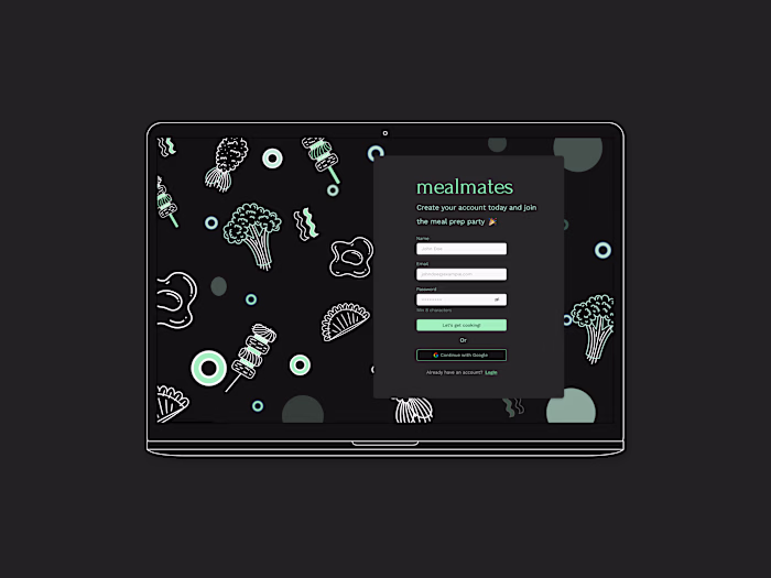 Sign Up page for a Meal Prep app