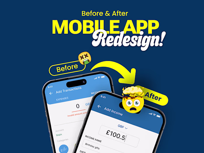 Before and after Income Entry UI/UX Redesign