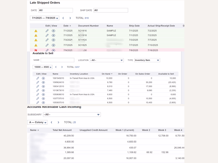 NetSuite Live Dashboard: Orders, Bills & KPIs