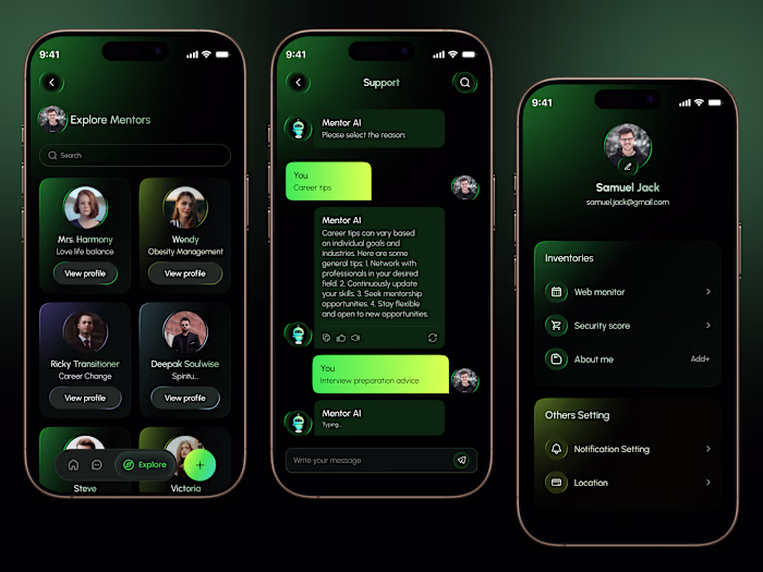 Mentor AI – Smart Learning & Chatbot Mobile App Design