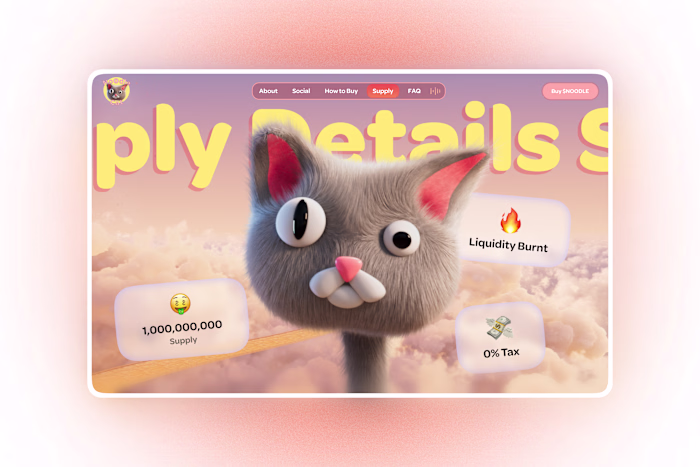 Framer Noodle Cat 3d Animated Crypto Landing Page