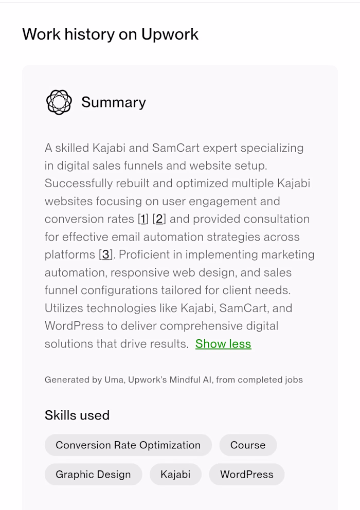 Work history generated by Uma,