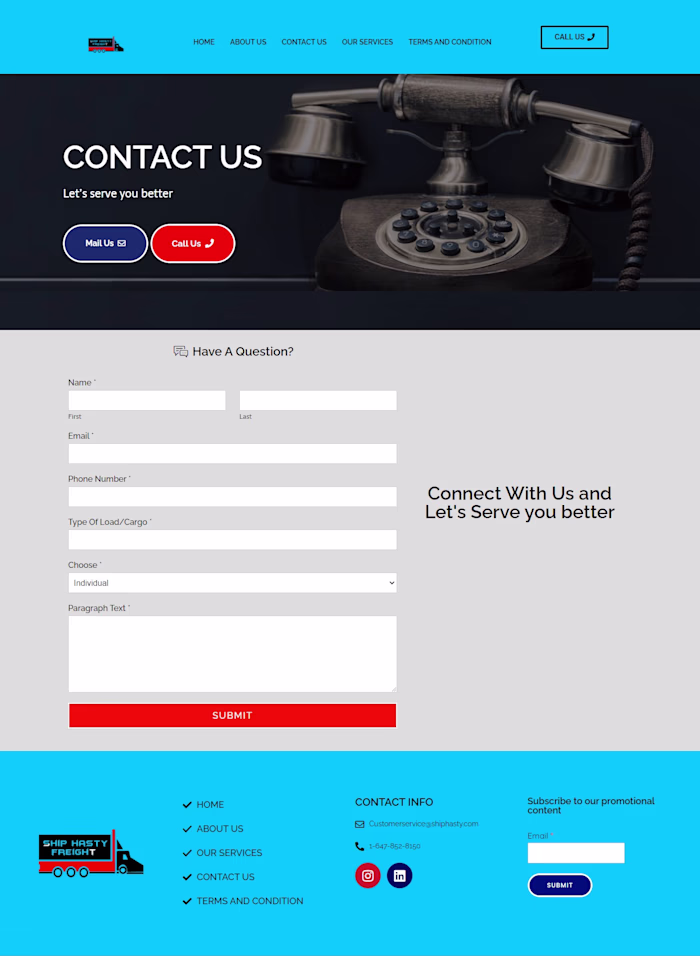 Logistics website with Tracking and Quote functionality
