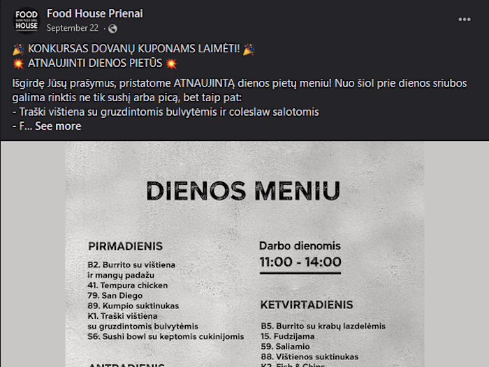 Copywriter and content writer for a local restaurant
