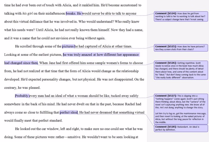 Developmental editing mock-ups