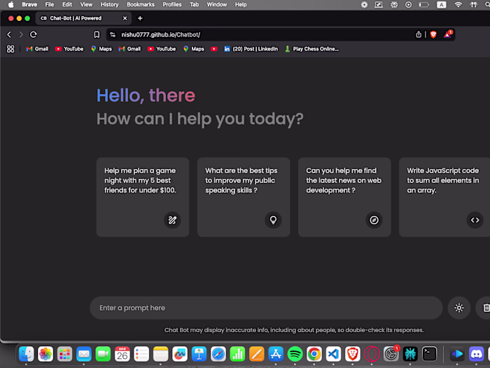 Front end for an AI chatbot