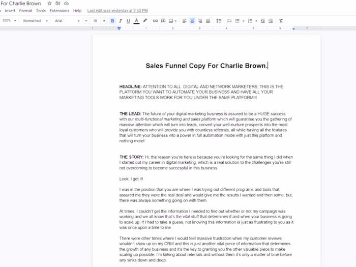 Sales Funnel For Charlie Brown