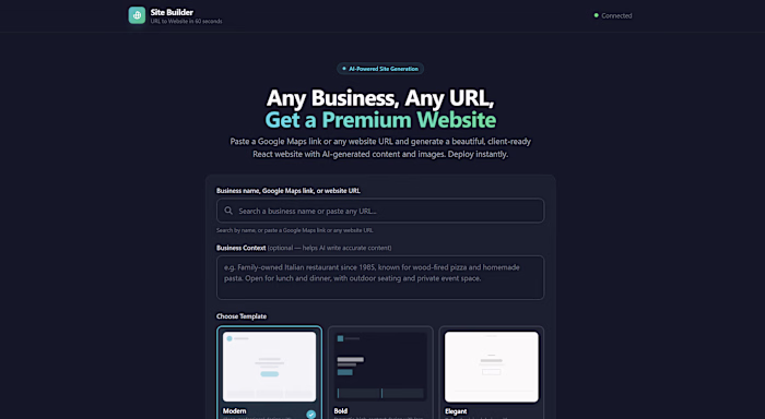 About
No-code website builder: paste a