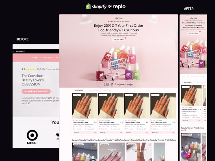 Retail-Aligned Replo & Shopify Landing Page for ella+mila