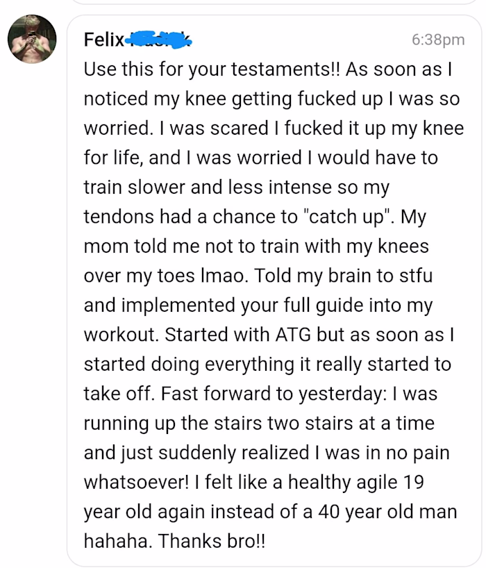 Helped a Paid client get rid of knee, shoulder, & low back pain.