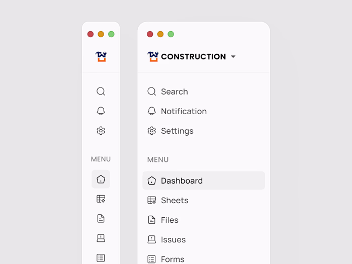 Construction SaaS Web App Sidebar Navigation Menu