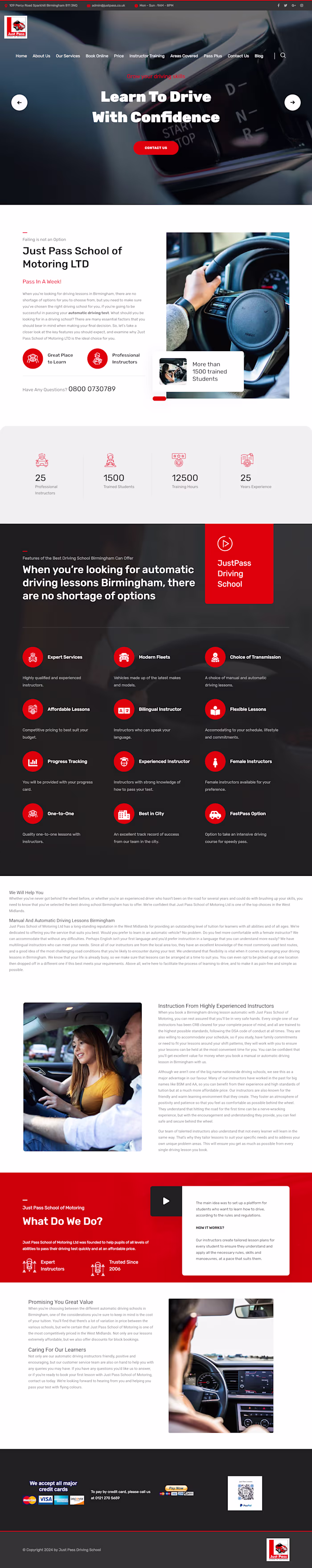 JustPass UK - Driving School & Driver Training Website