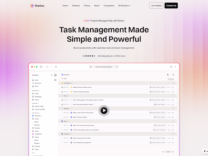 Startuss landing page