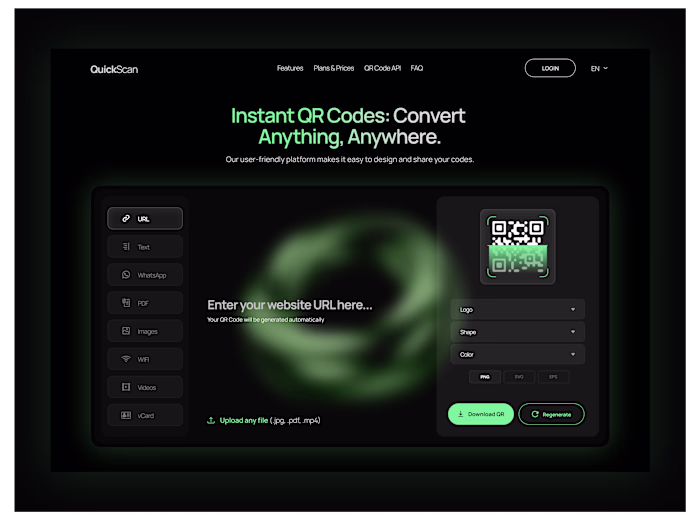 QuickScan: Instant QR Code Generator Web UI