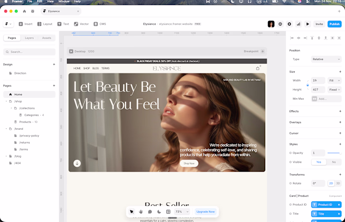Recent template Preview link: https://elysiance.framer.website/