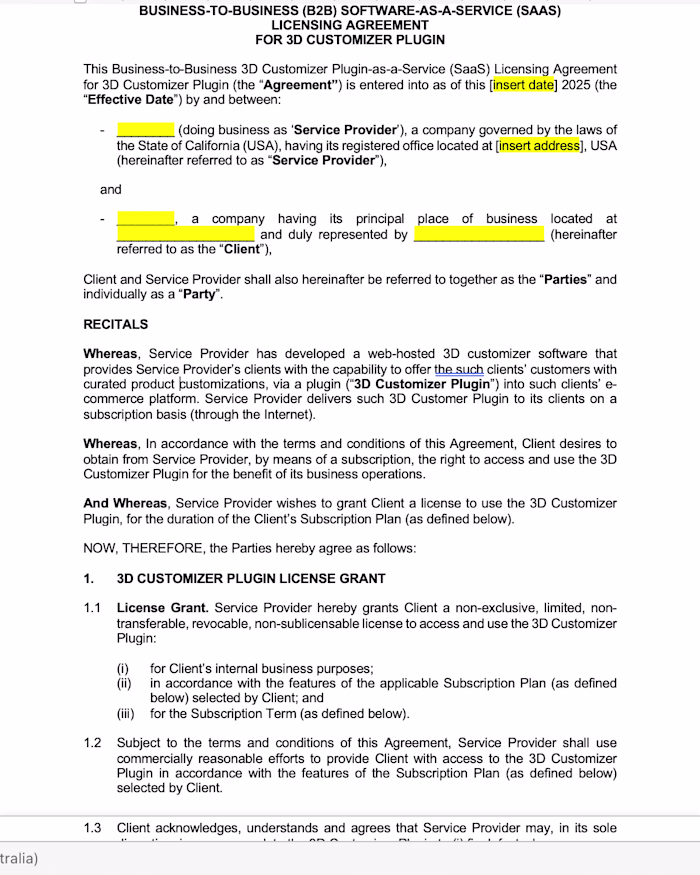 B2B SaaS Product Licensing Agreement