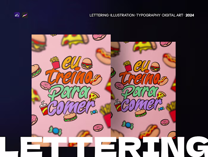 Eu Treino Para Comer é uma composição de lettering divertida...