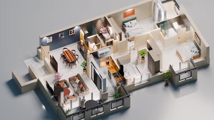 3D Isometric Residential Floor Plan Visualization