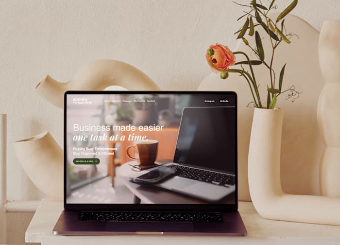Robyn's Virtual Desk - Wix Studio design + Mini Brand Guide 