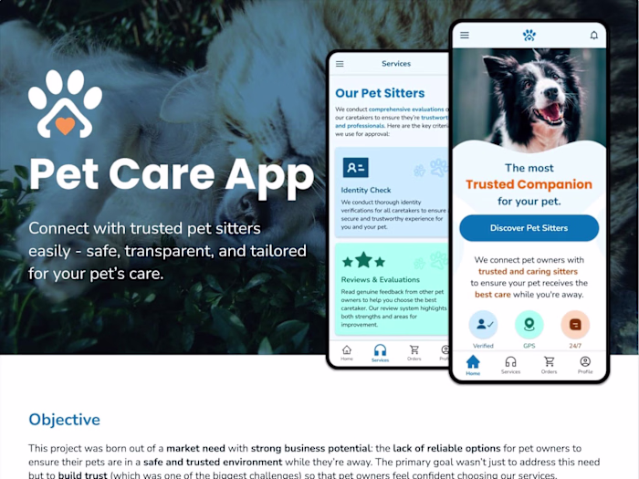 UI&UX Design for Pet Sitting App - Built from scratch