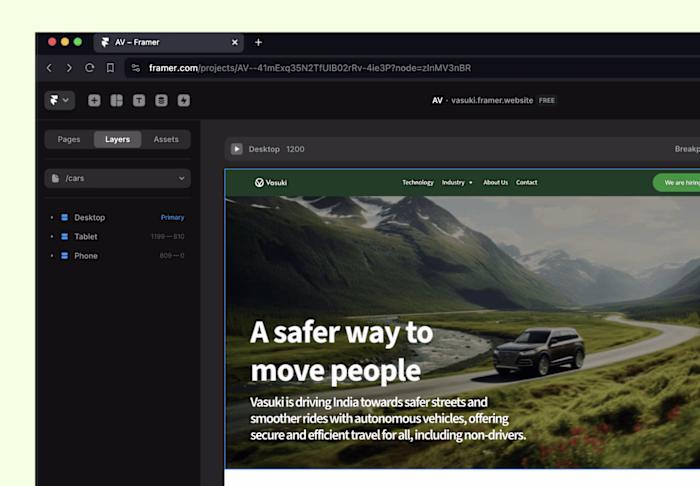 Vasuki - Autonomous Driving - Framer Design & Development