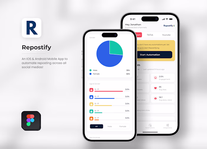 Repostify - Content Reposting Automation App UI/UX