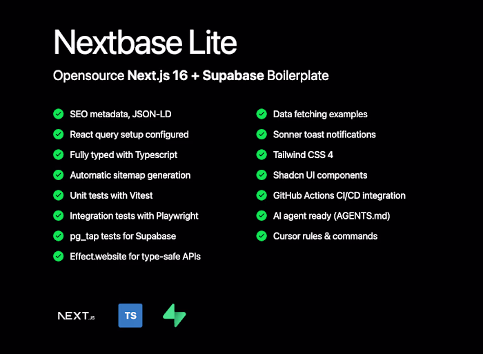 Open source NextBase starter kit: Next.js 16 + Supabase