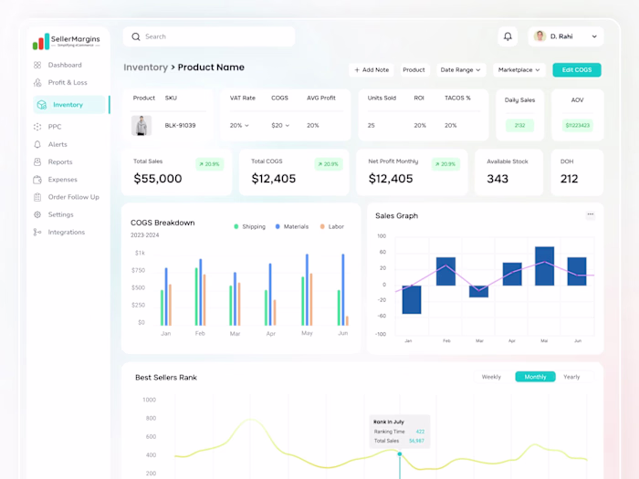 SellerMargins | CRM Dashboard & Inventory Management Design