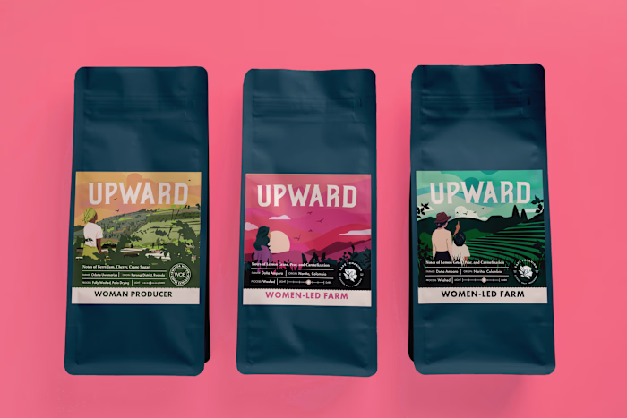 labels + illustrations for upward coffee