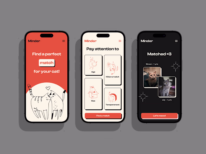 Minder - Cat match responsive website on Behance