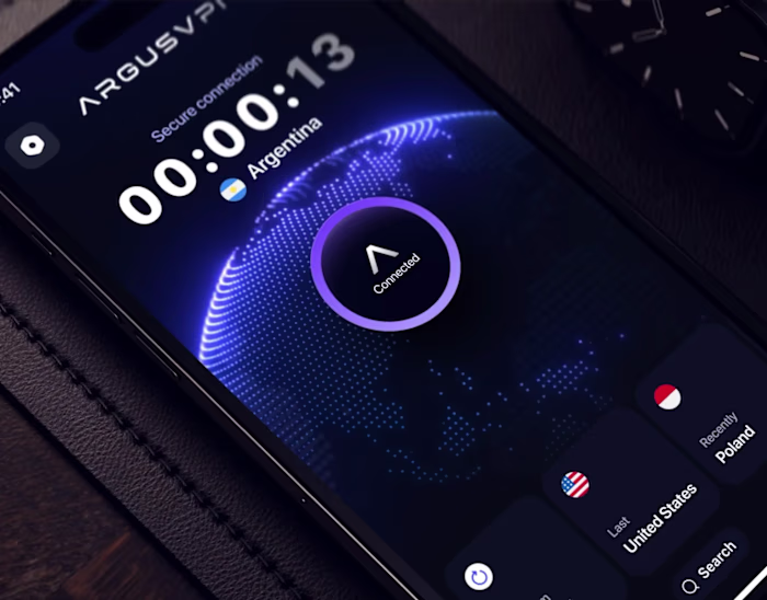 Argus VPN | UX/UI Mobile app design and 3D animation