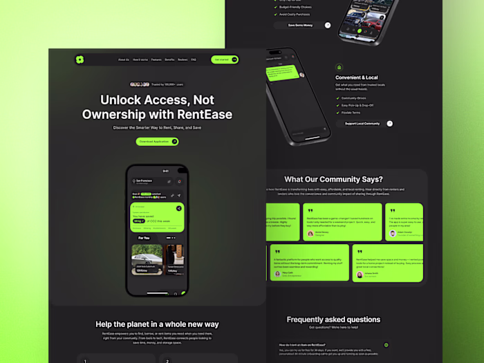 RentEase Sharing Economy Application Landing page