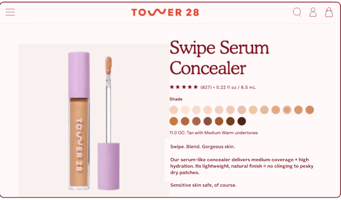 Web copy for Tower 28 (Cosmetics)