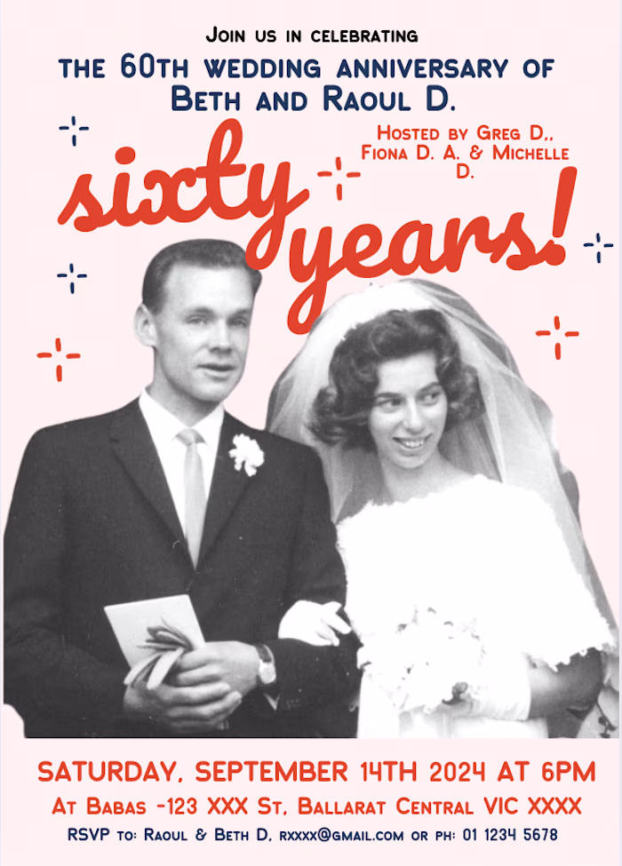 60th Wedding Anniversary Invitation and Crossword