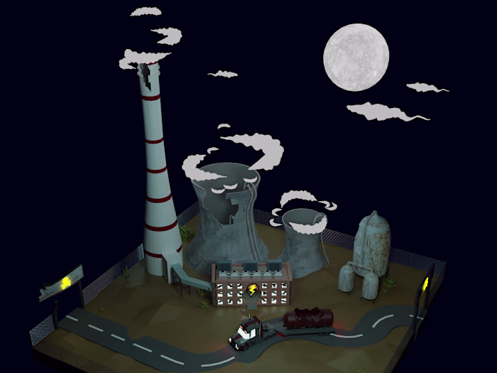 3D scene of an abandoned nuclear power plant