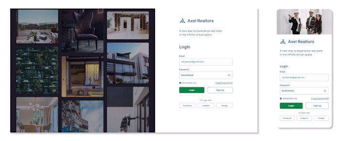 Real Estate platform Login page