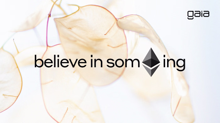 Gaia AI Believe in SomETHing graphics for Ethereum's anniver...