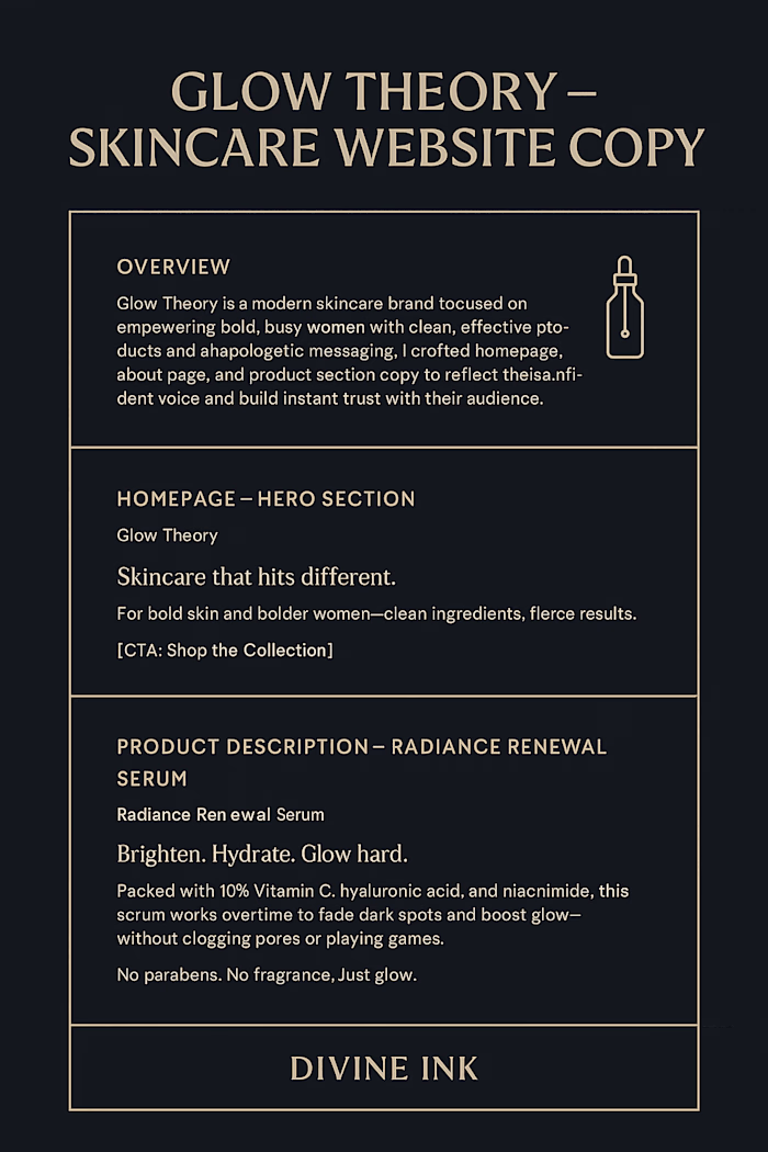 Website Copywriting for Glow Theory – Wellness & Beauty Brand