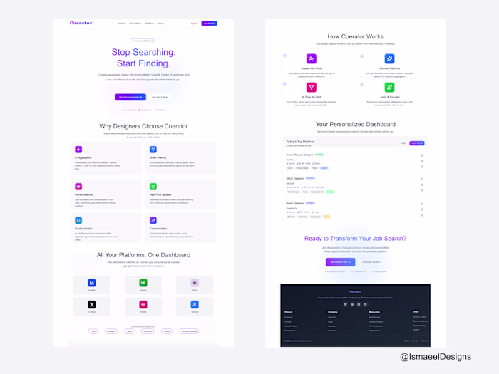 Landing Page Design for Cuerator
