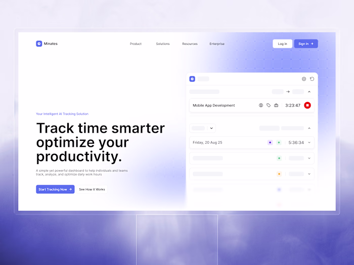 Minates Time Tracker - Website Design