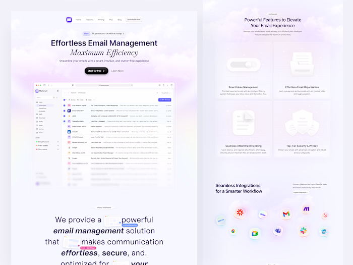 Landing Page Design for Email Management App